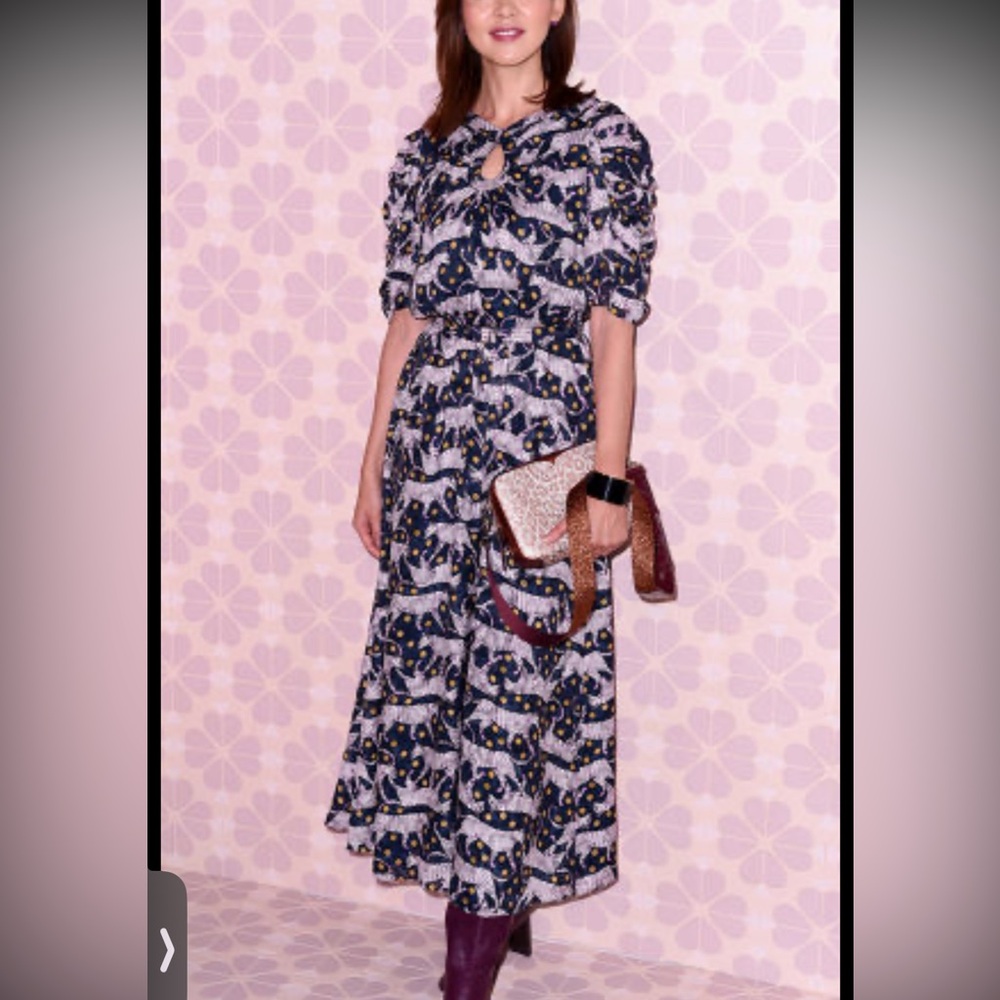 Kate Spade “Panther dot” Navy and Yellow Midi Dress